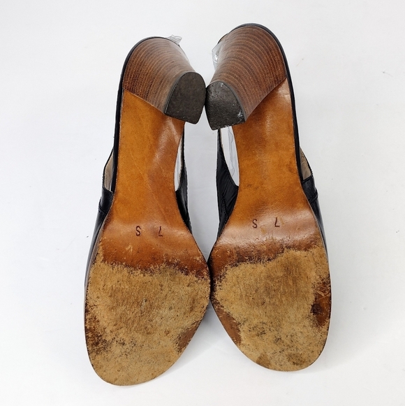 Neiman Marcus Women's Leather Strap Open Toe Stacked Heels Shoes - Picture 7 of 15